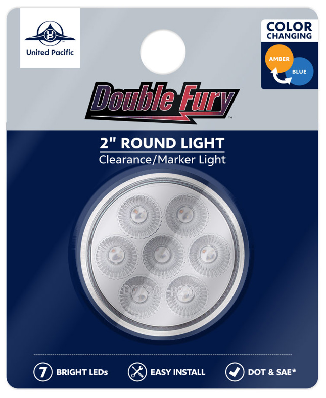 7 LED 2" Round Double Fury Light (Clearance/Marker) Amber & Blue LED/Clear Lens