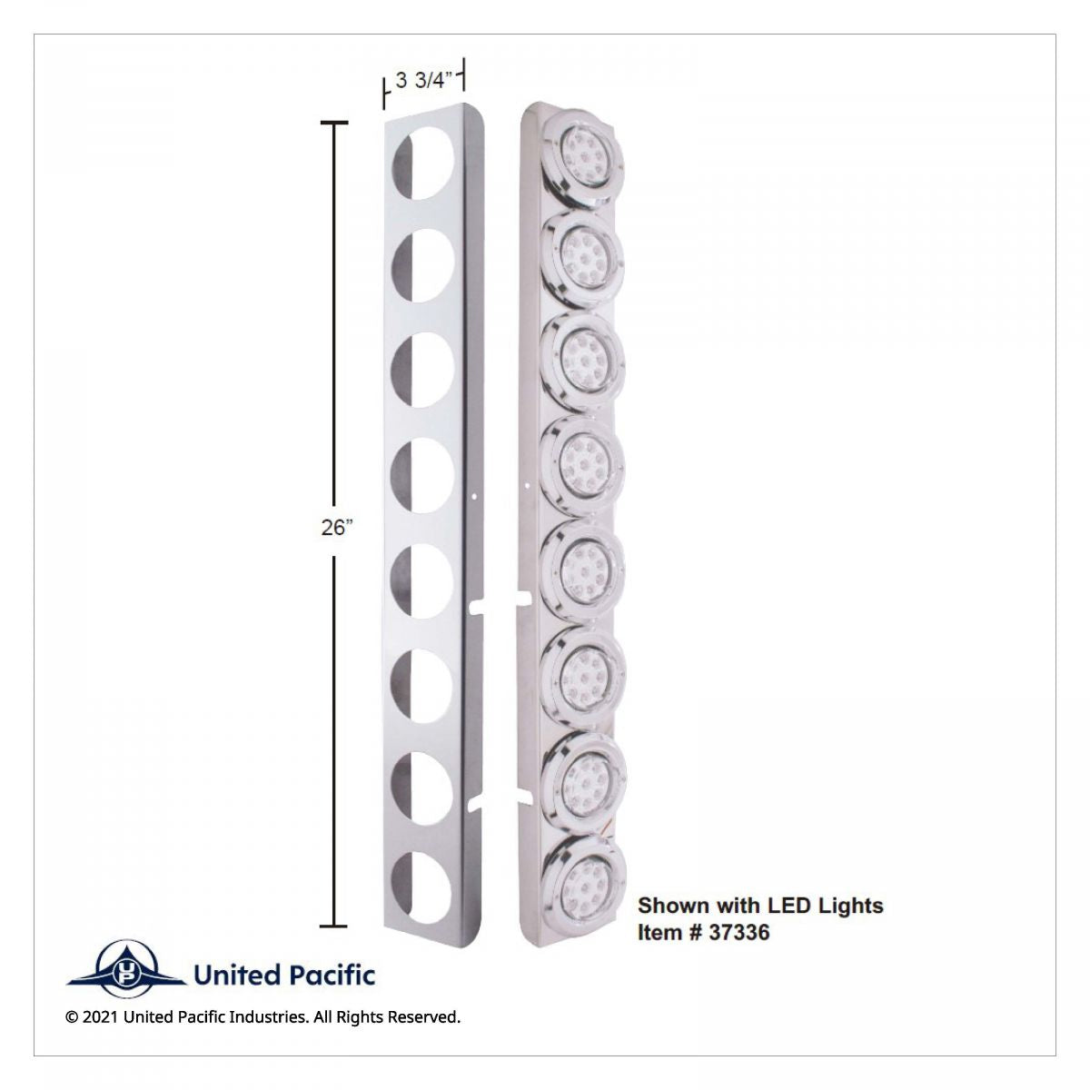 SS Rear Air Cleaner Bracket With 16X 9 LED 2" Reflector Lights & Bezels For Peterbilt-Red LED/Clear Lens