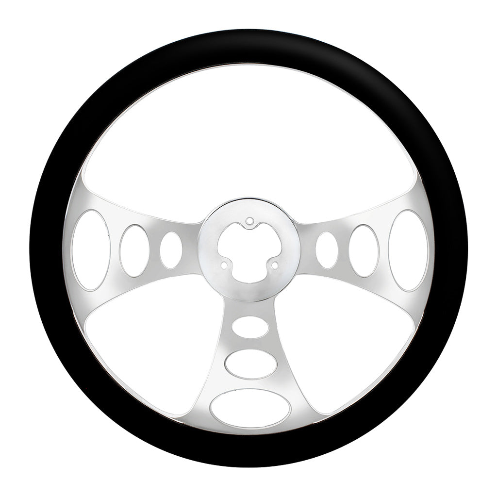 18" Chrome Aluminum "Chopper" Style Steering Wheel With Black Leather Rim