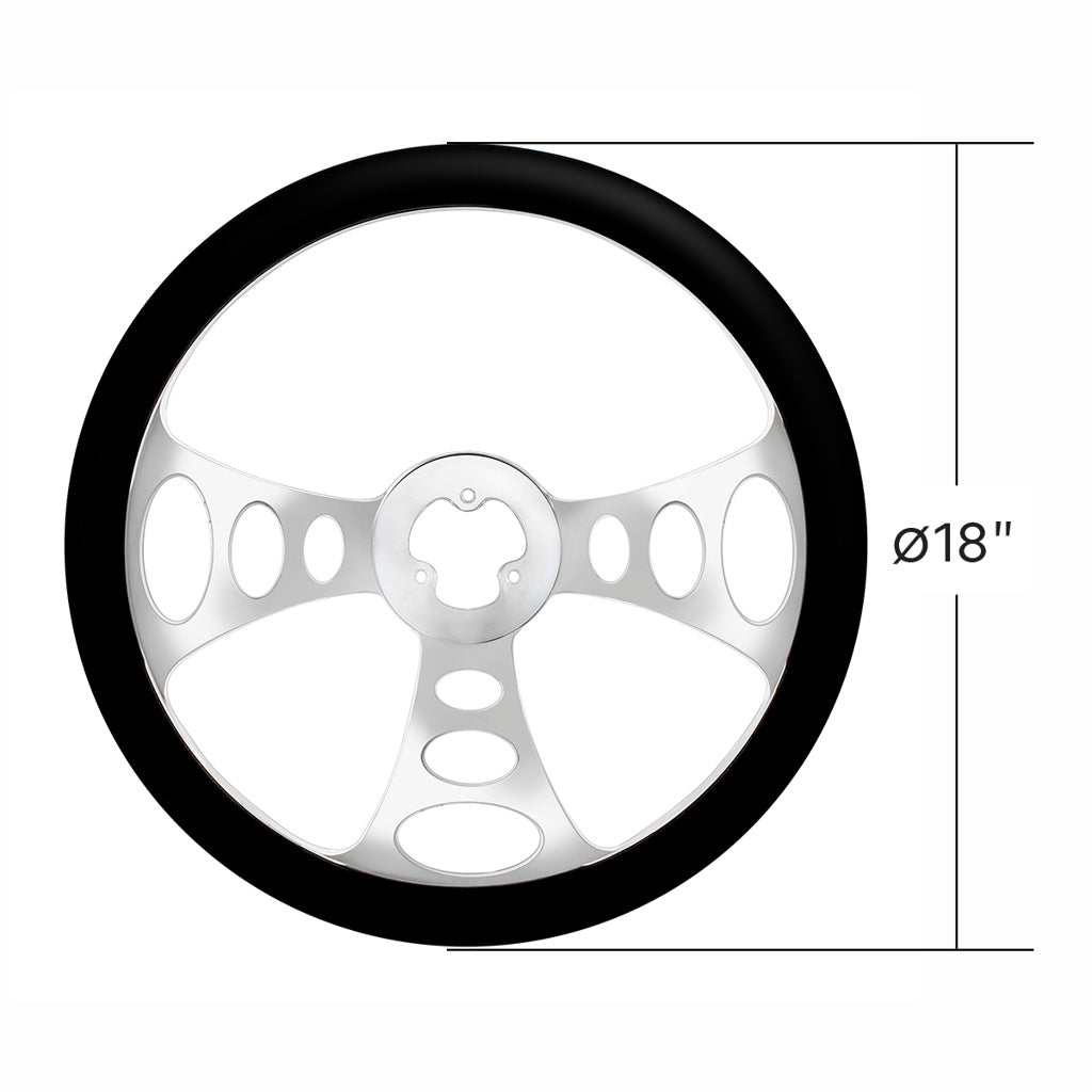 18" Chrome Aluminum "Chopper" Style Steering Wheel With Black Leather Rim