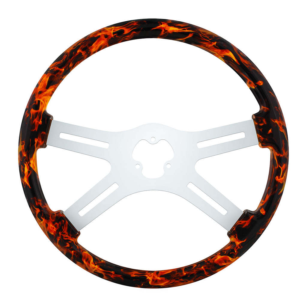 18" Flame Steering Wheel With Hydro-dip Finish Wood - 4 Spoke