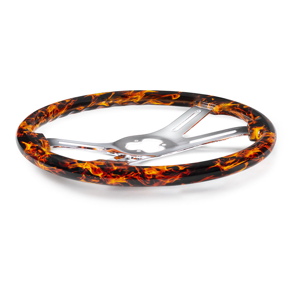 18" Flame Steering Wheel With Hydro-dip Finish Wood - 4 Spoke