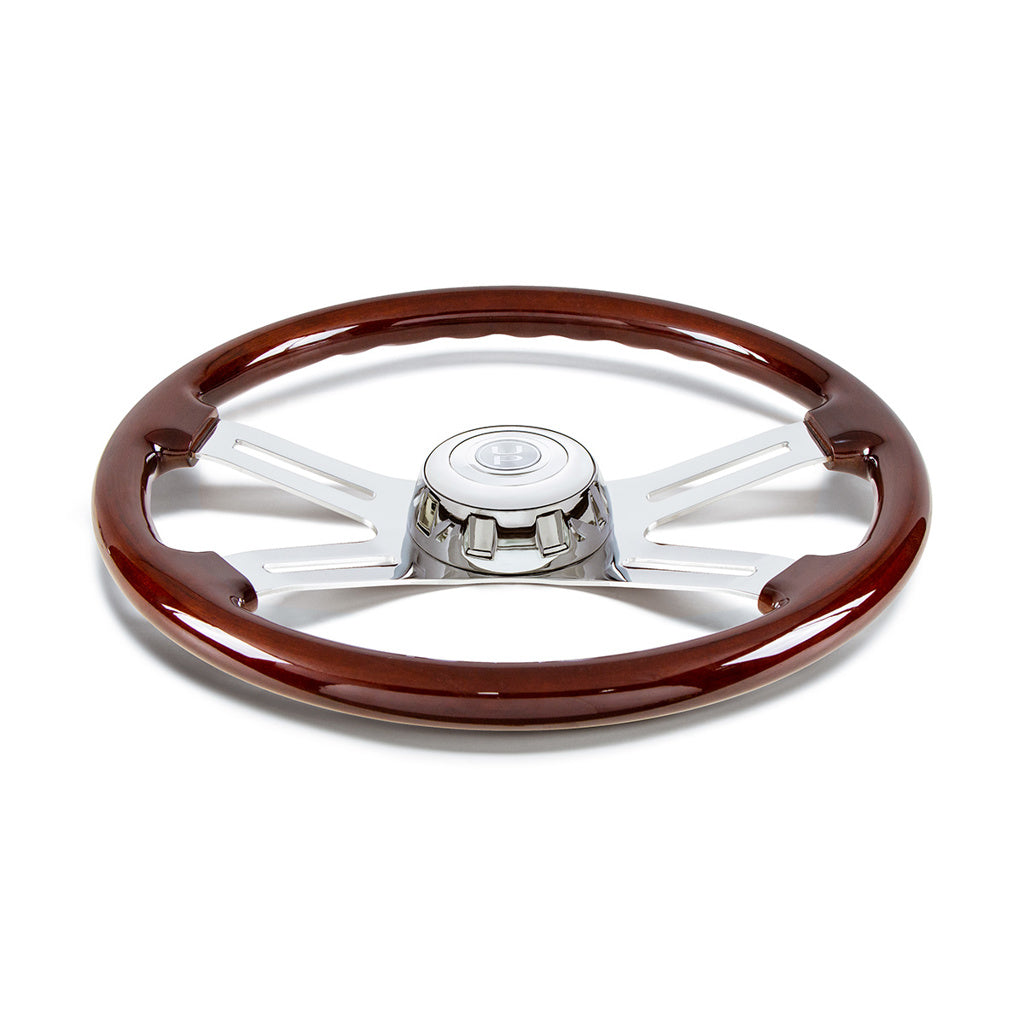 18" 4 Spoke Steering Wheel With Chrome Horn Bezel And Horn Button