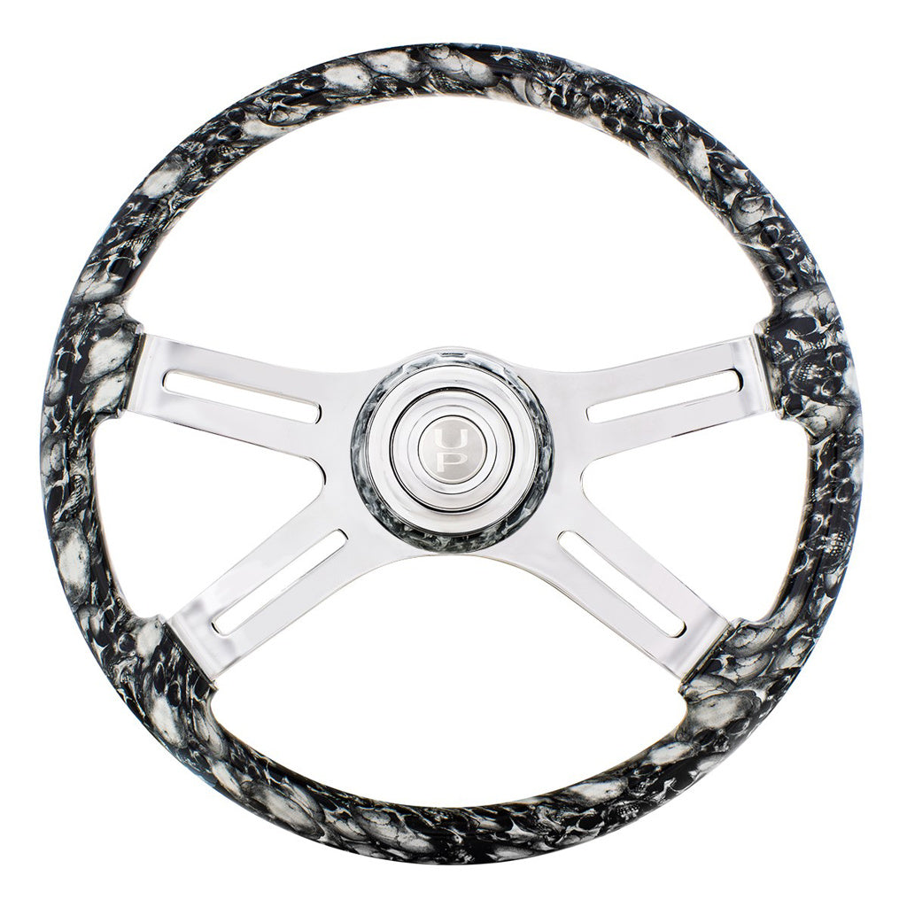 18" 4 Spoke Skull Steering Wheel With Matching Skull Horn Bezel