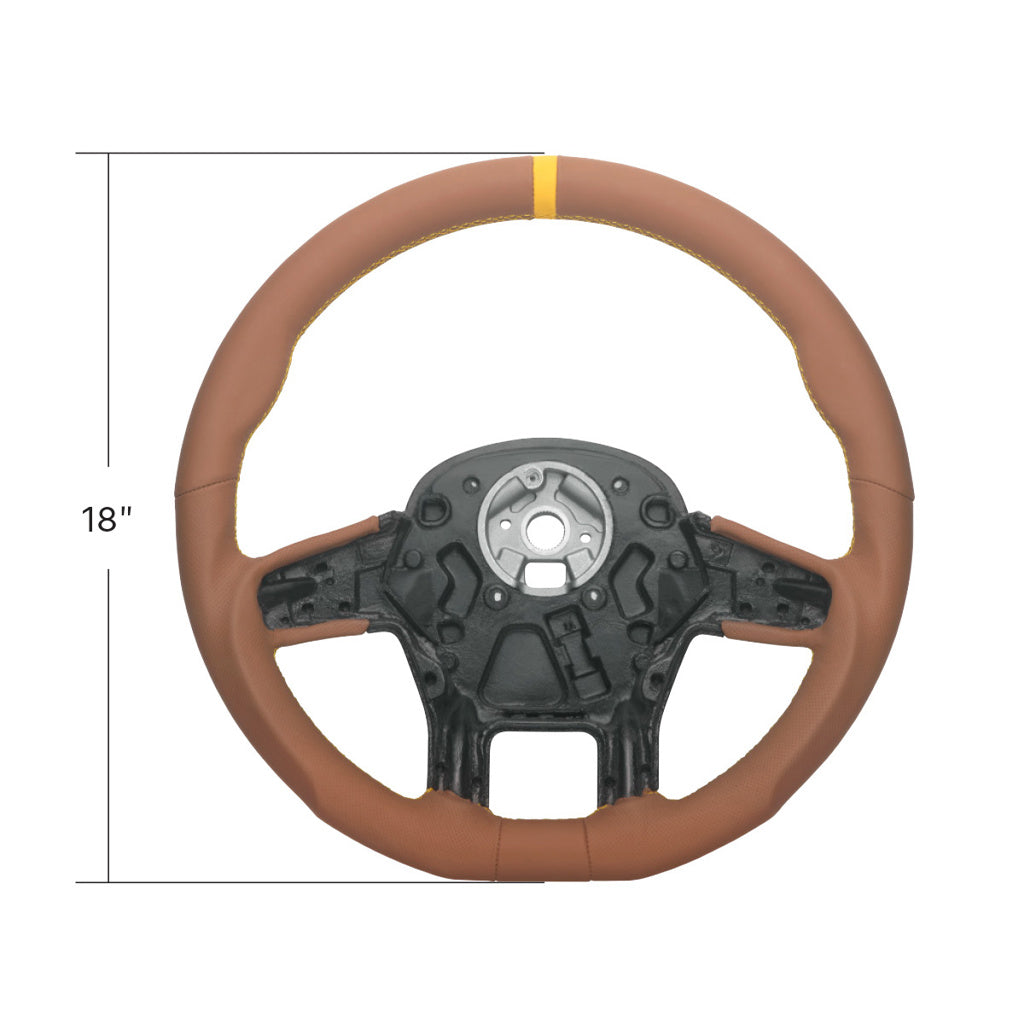 18" YourGrip GT PRO Leather Steering Wheel For 2012-2021 Peterbilt 579 & 2013-2021 Kenworth T680-Brown