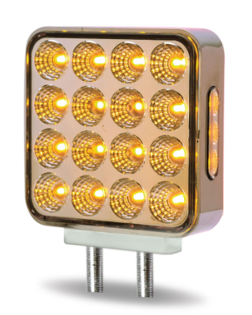 DOUBLE FACE AMBER/RED TURN & MARKER SQUARE REFLECTOR LED LIGHT - DOUBLE POST | 38 DIODES | CLEAR LENS