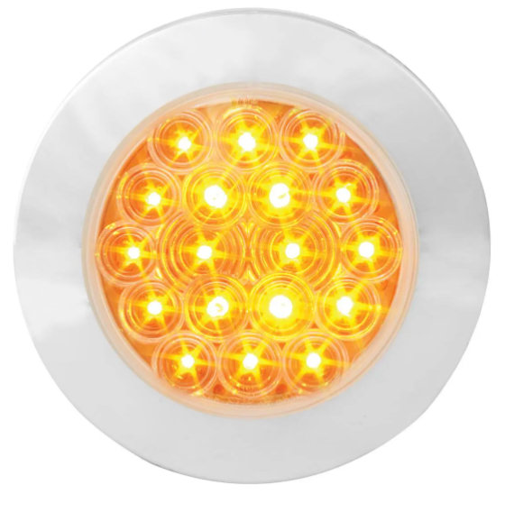 4″ FLEET FLAT SURFACE MOUNT LED LIGHT WITH CHROME TWIST & LOCK BEZEL 3 WIRES - PARK/TURN/CLEARANCE - AMBER/CLEAR