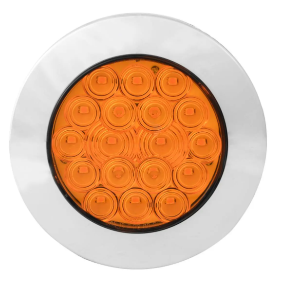 4″ FLEET FLAT SURFACE MOUNT LED LIGHT WITH CHROME TWIST & LOCK BEZEL 3 WIRES - PARK/TURN/CLEARANCE - AMBER/AMBER