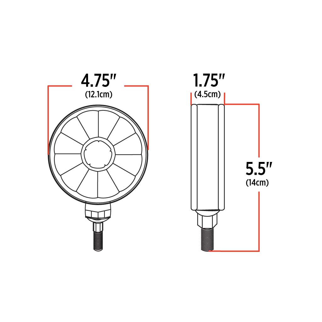 CLEAR AMBER/CLEAR RED TURN SIGNAL & MARKER DOUBLE FACE ROUND SUPER DIODE LED LIGHT - 34 DIODES