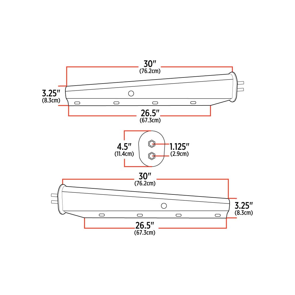 30″ Mud Flap Hangers with Dual Back Plate – 1 1/8″ Bolt Spacing | Stainless Steel