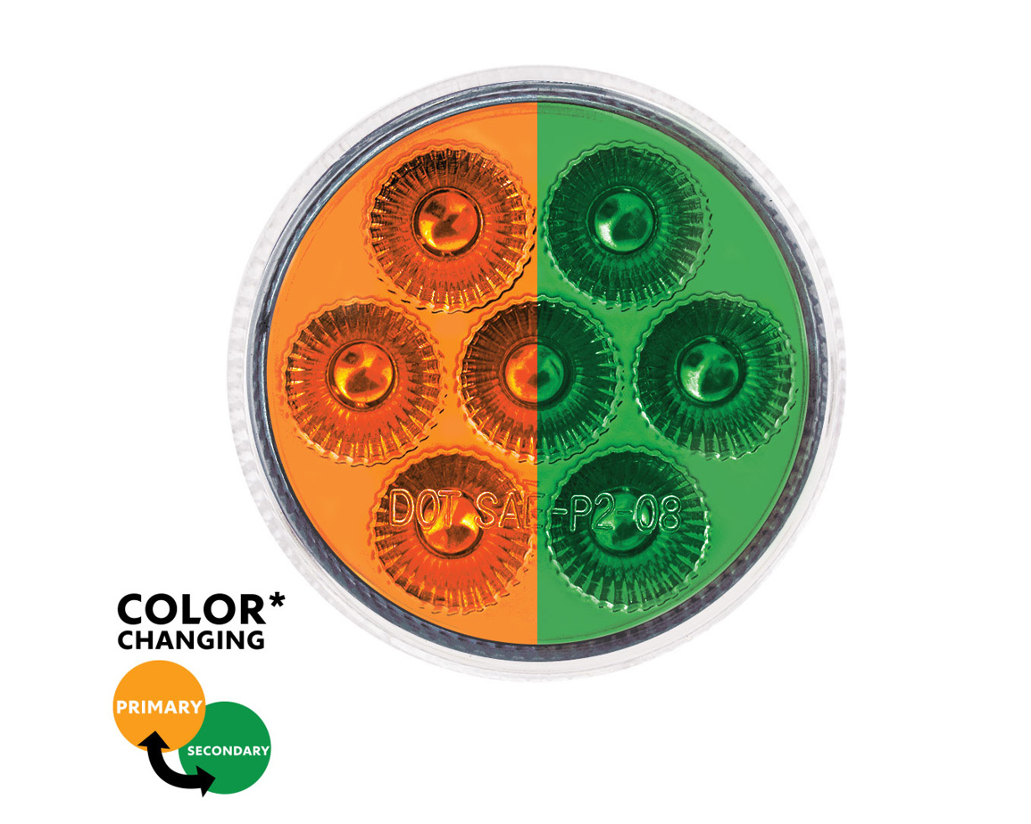 7 LED 2" Round Double Fury Light (Clearance/Marker) Amber & Green LED/Clear Lens