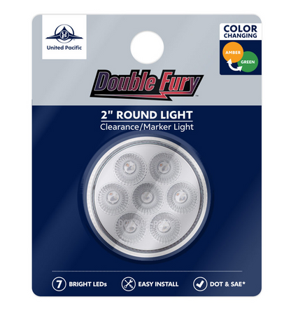 7 LED 2" Round Double Fury Light (Clearance/Marker) Amber & Green LED/Clear Lens
