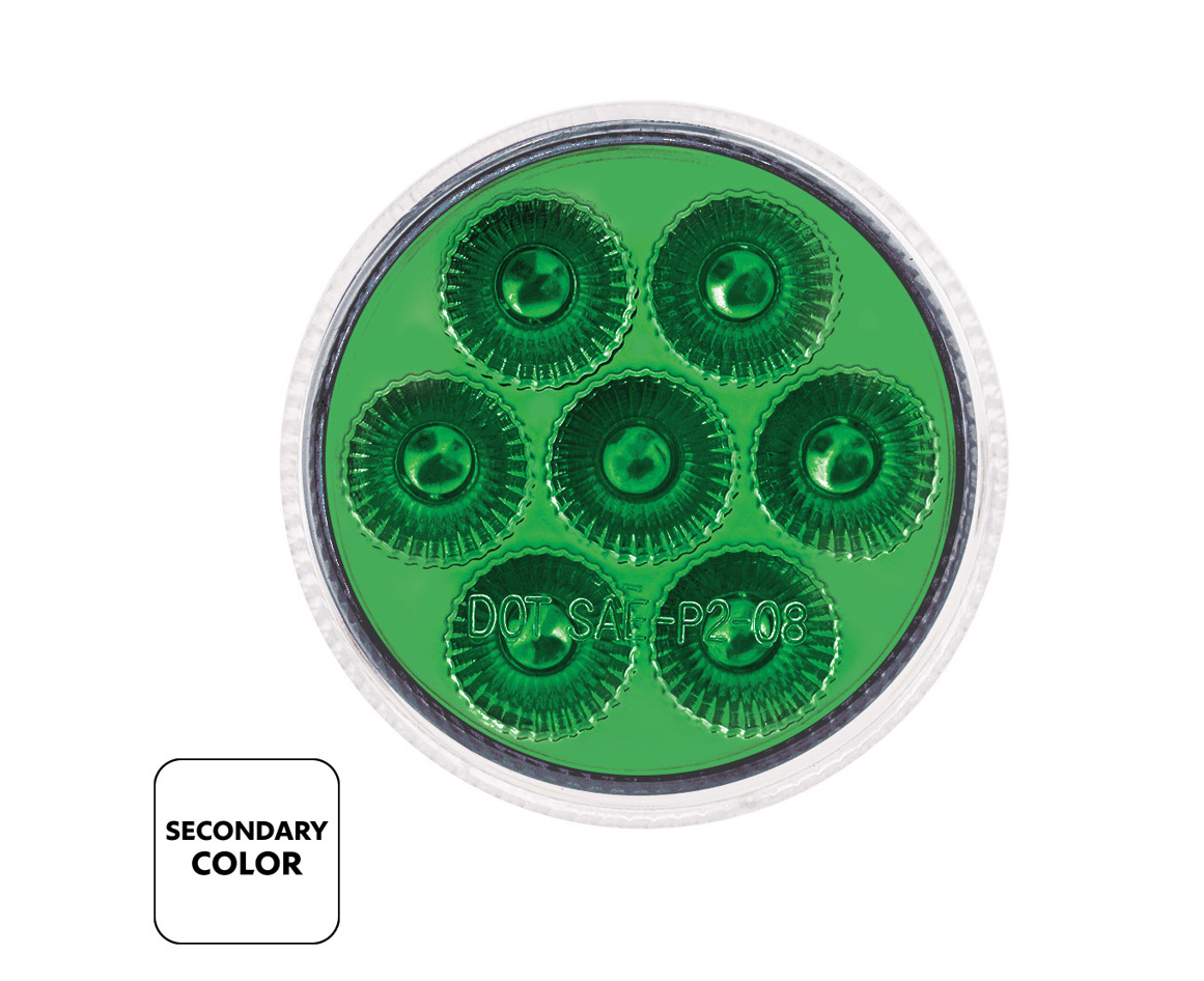 7 LED 2" Round Double Fury Light (Clearance/Marker) Amber & Green LED/Clear Lens