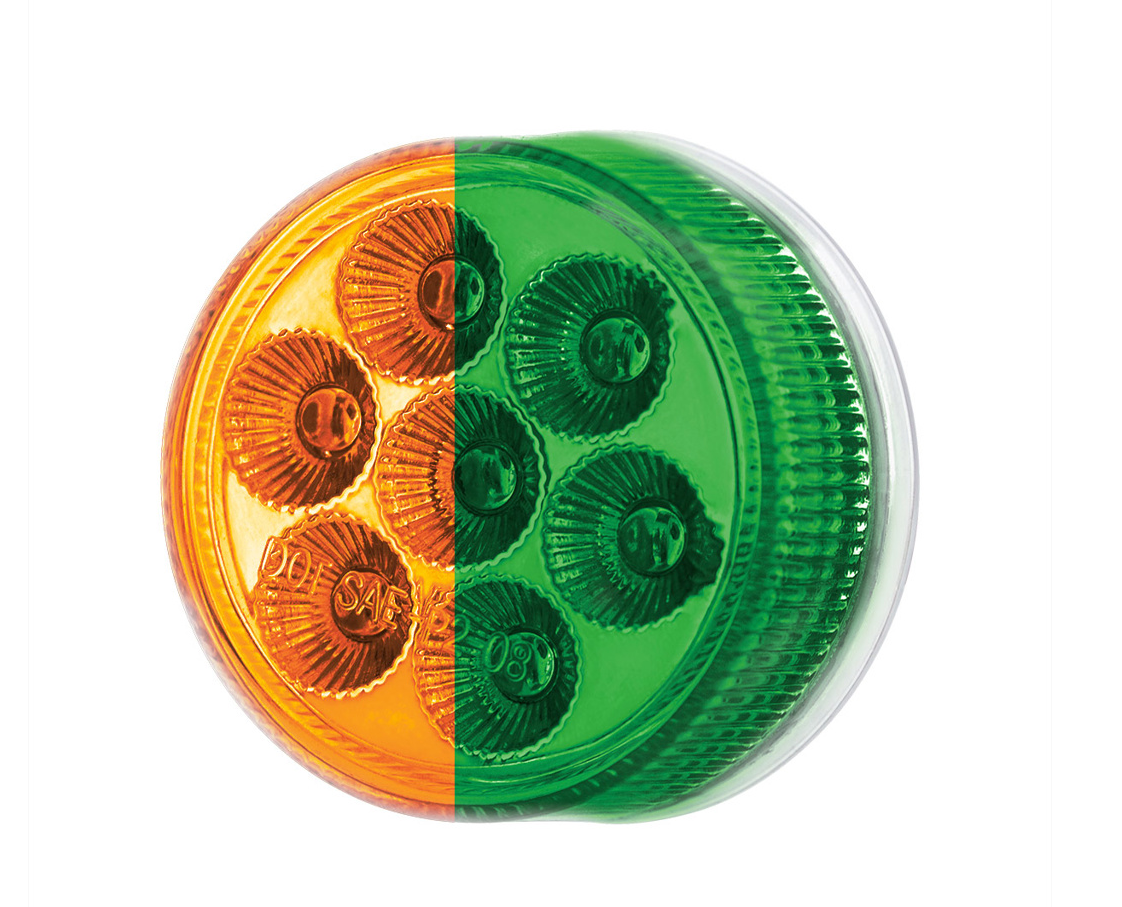 7 LED 2" Round Double Fury Light (Clearance/Marker) Amber & Green LED/Clear Lens