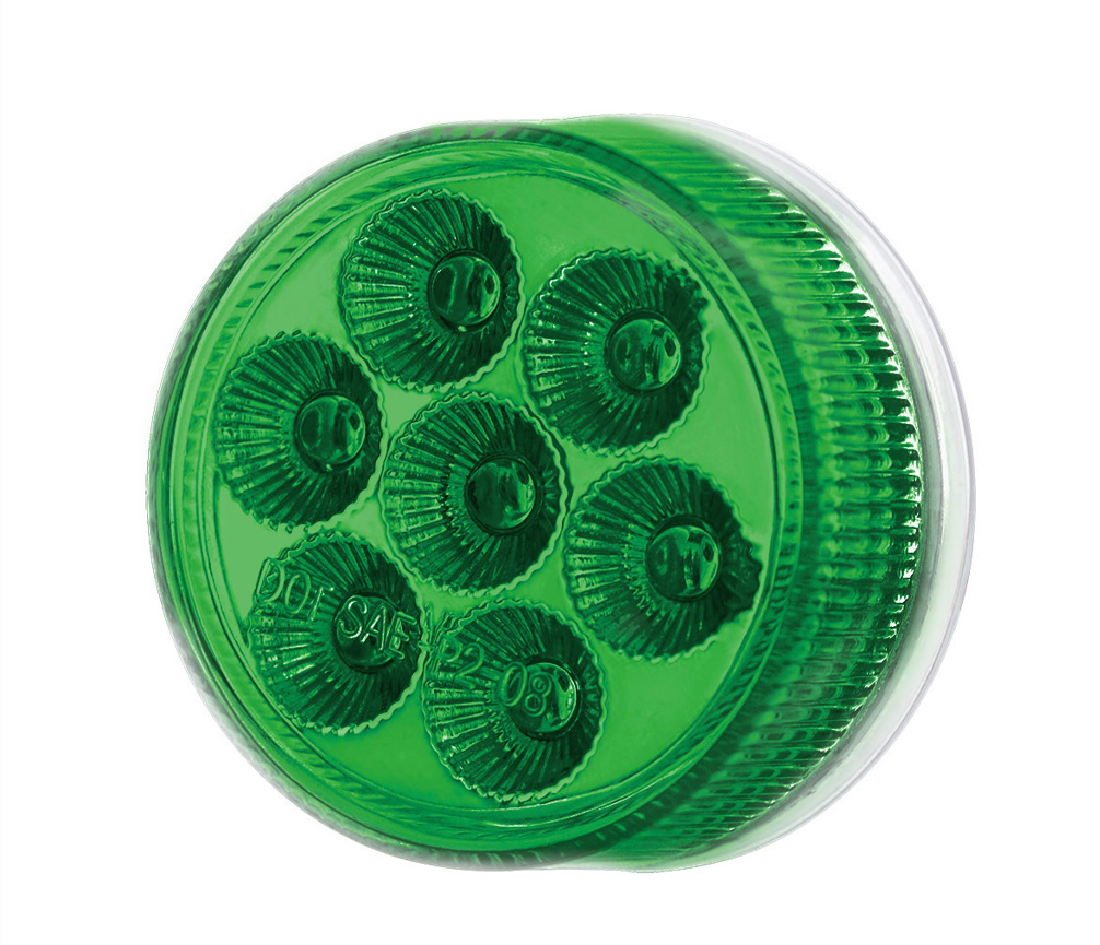 7 LED 2" Round Double Fury Light (Clearance/Marker) Amber & Green LED/Clear Lens