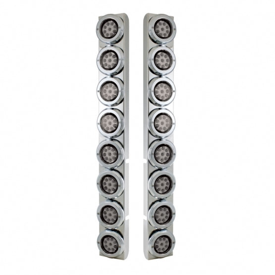 SS Rear Air Cleaner Bracket With 16X 9 LED 2" Reflector Lights & Bezels For Peterbilt-Red LED/Clear Lens