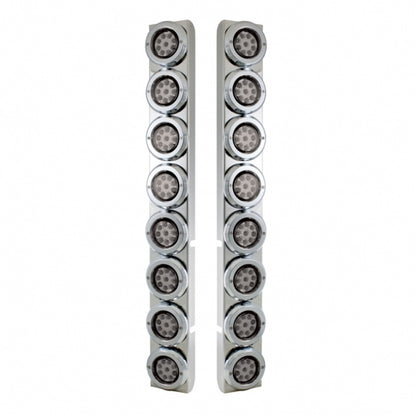 SS Rear Air Cleaner Bracket With 16X 9 LED 2" Reflector Lights & Bezels For Peterbilt-Red LED/Clear Lens