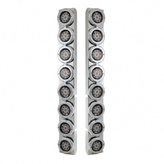 SS Rear Air Cleaner Bracket With 16X 9 LED 2" Reflector Lights & Bezels For Peterbilt-Red LED/Clear Lens