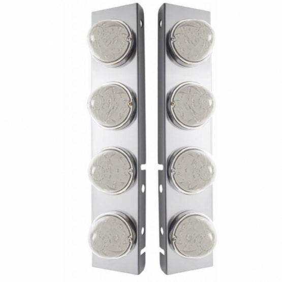 SS Front Air Cleaner Bracket With 8X 17 Amber LED Hi/Lo Watermelon Lights & SS Bezels For Peterbilt-Clear Lens