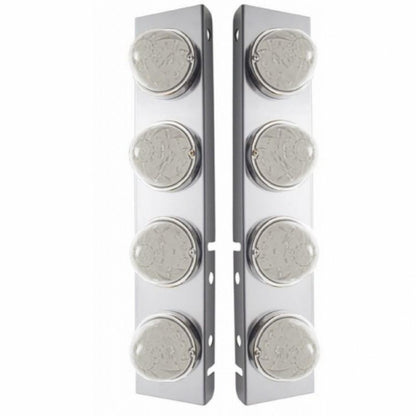 SS Front Air Cleaner Bracket With 8X 17 Amber LED Hi/Lo Watermelon Lights & SS Bezels For Peterbilt-Clear Lens