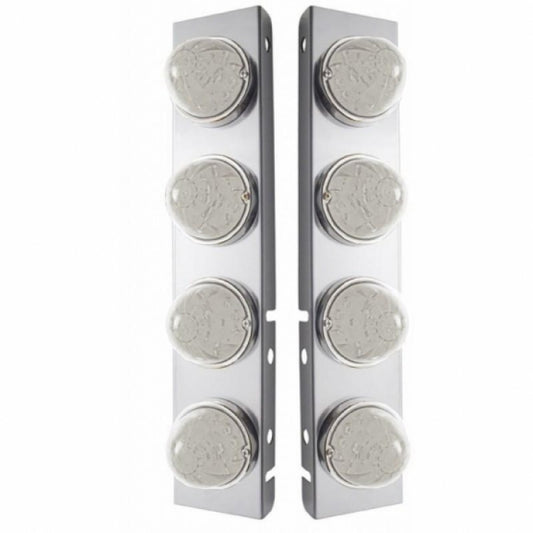 SS Front Air Cleaner Bracket With 8X 17 Amber LED Hi/Lo Watermelon Lights & SS Bezels For Peterbilt-Clear Lens