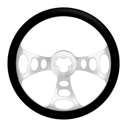18" Chrome Aluminum "Chopper" Style Steering Wheel With Black Leather Rim
