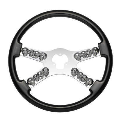 18" Chrome Steering Wheel With Skull Accent - Black
