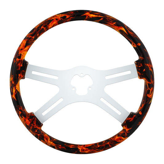 18" Flame Steering Wheel With Hydro-dip Finish Wood - 4 Spoke