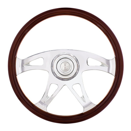 18" Boss Steering Wheel With Chrome Horn Bezel And Horn Button - Woodgrain