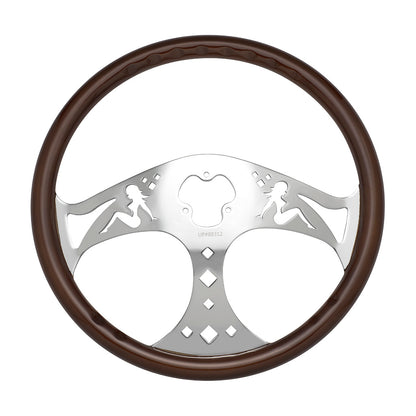 18" Lady Steering Wheel With Chrome Horn Bezel And Horn Button - Woodgrain