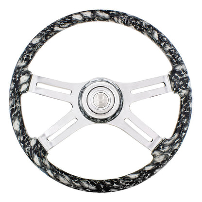 18" 4 Spoke Skull Steering Wheel With Matching Skull Horn Bezel