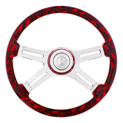 18" 4 Spoke Skull Steering Wheel With Matching Skull Horn Bezel