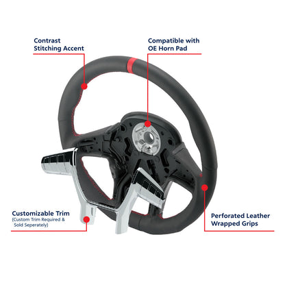 18" YourGrip GT PRO Leather Steering Wheel For 2012-2021 Peterbilt 579 & 2013-2021 Kenworth T680