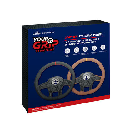 18" YourGrip GT PRO Leather Steering Wheel For 2012-2021 Peterbilt 579 & 2013-2021 Kenworth T680-Brown