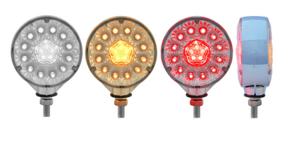 CLEAR AMBER/CLEAR RED TURN SIGNAL & MARKER DOUBLE FACE ROUND SUPER DIODE LED LIGHT - 34 DIODES