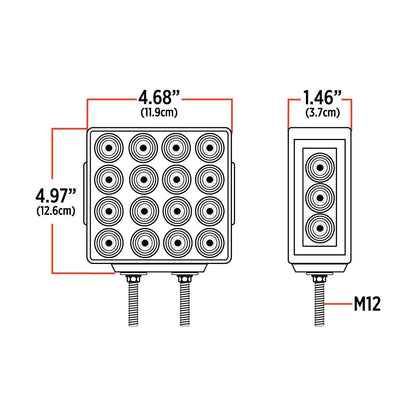 Amber/Red Turn & Marker Square Reflector Double Face LED Light – Double Post | 38 Diodes | Clear Lens
