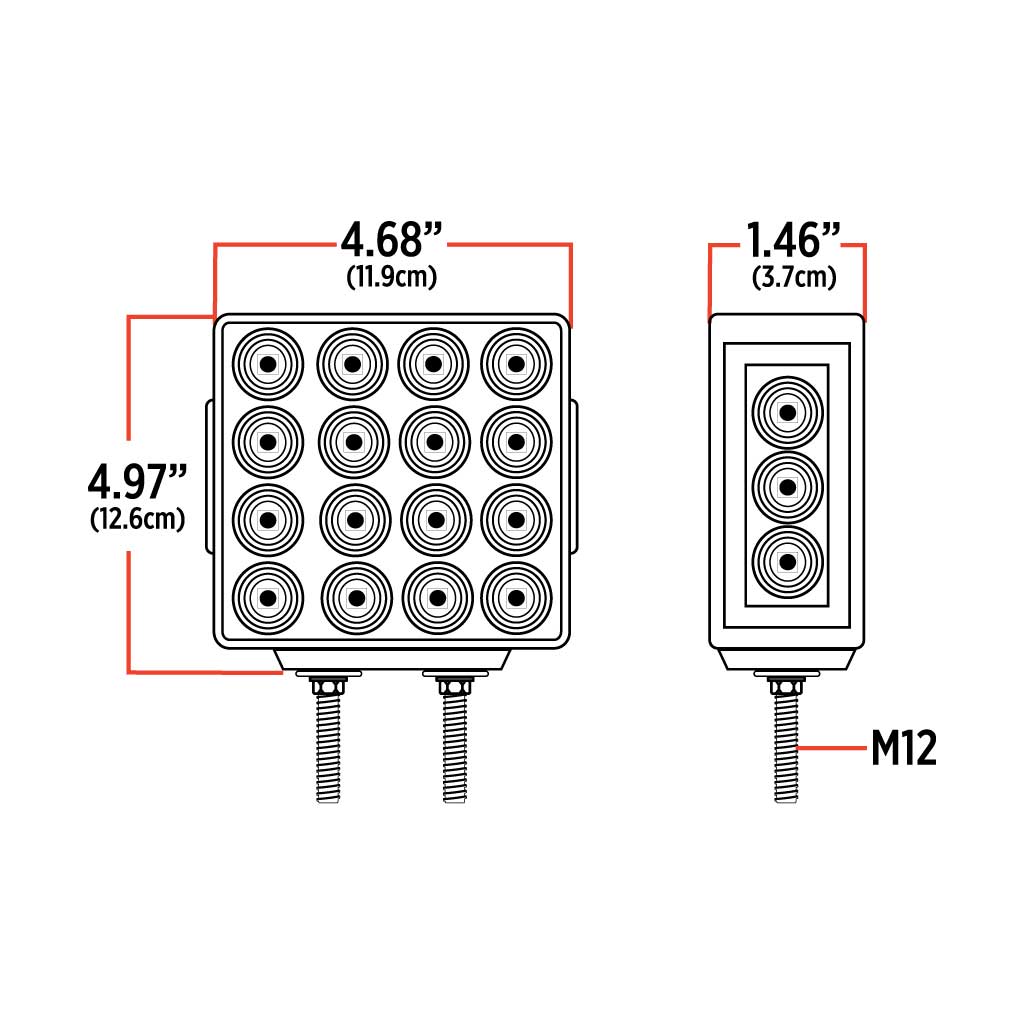 Amber/Red Turn & Marker Square Reflector Double Face LED Light – Double Post | 38 Diodes | Amber/Red Lens