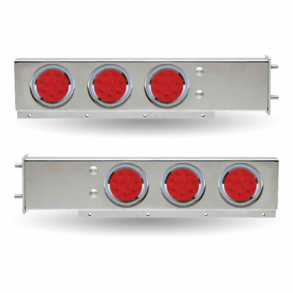 30″ LED Mud Flap Hangers – 3 3/4″ Bolt Spacing | 4″ LEDs (Red Lens) | Stainless Steel