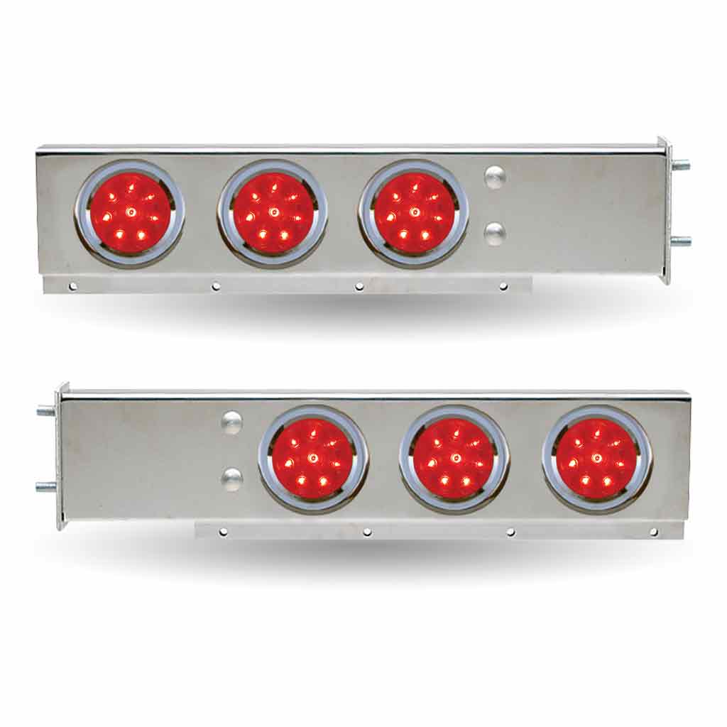 30″ LED Mud Flap Hangers – 3 3/4″ Bolt Spacing | 4″ LEDs (Red Lens) | Stainless Steel