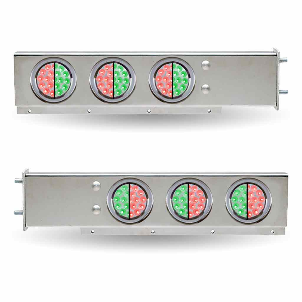 30″ Dual LED Mud Flap Hangers – 3 3/4″ Bolt Spacing | 4″ Color Changing LEDs (Clear Lens) | Stainless Steel