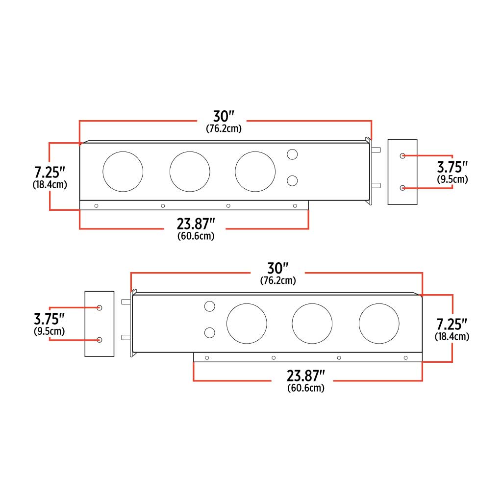 30″ LED Mud Flap Hangers – 3 3/4″ Bolt Spacing | 6 x 4″ Holes | Stainless Steel