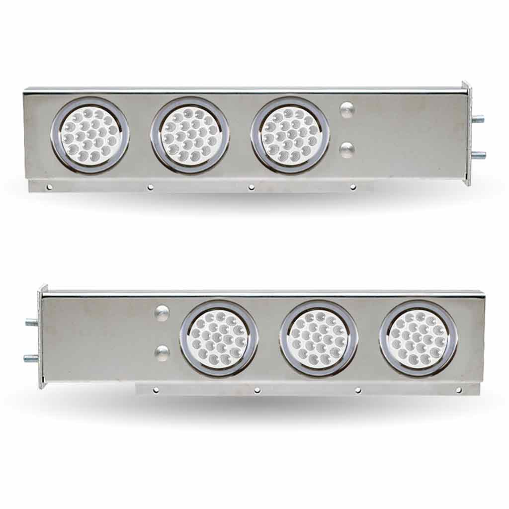 30″ Dual LED Mud Flap Hangers – 2 1/2″ Bolt Spacing | 4″ Dual LEDs (Clear Lens) | Stainless Steel