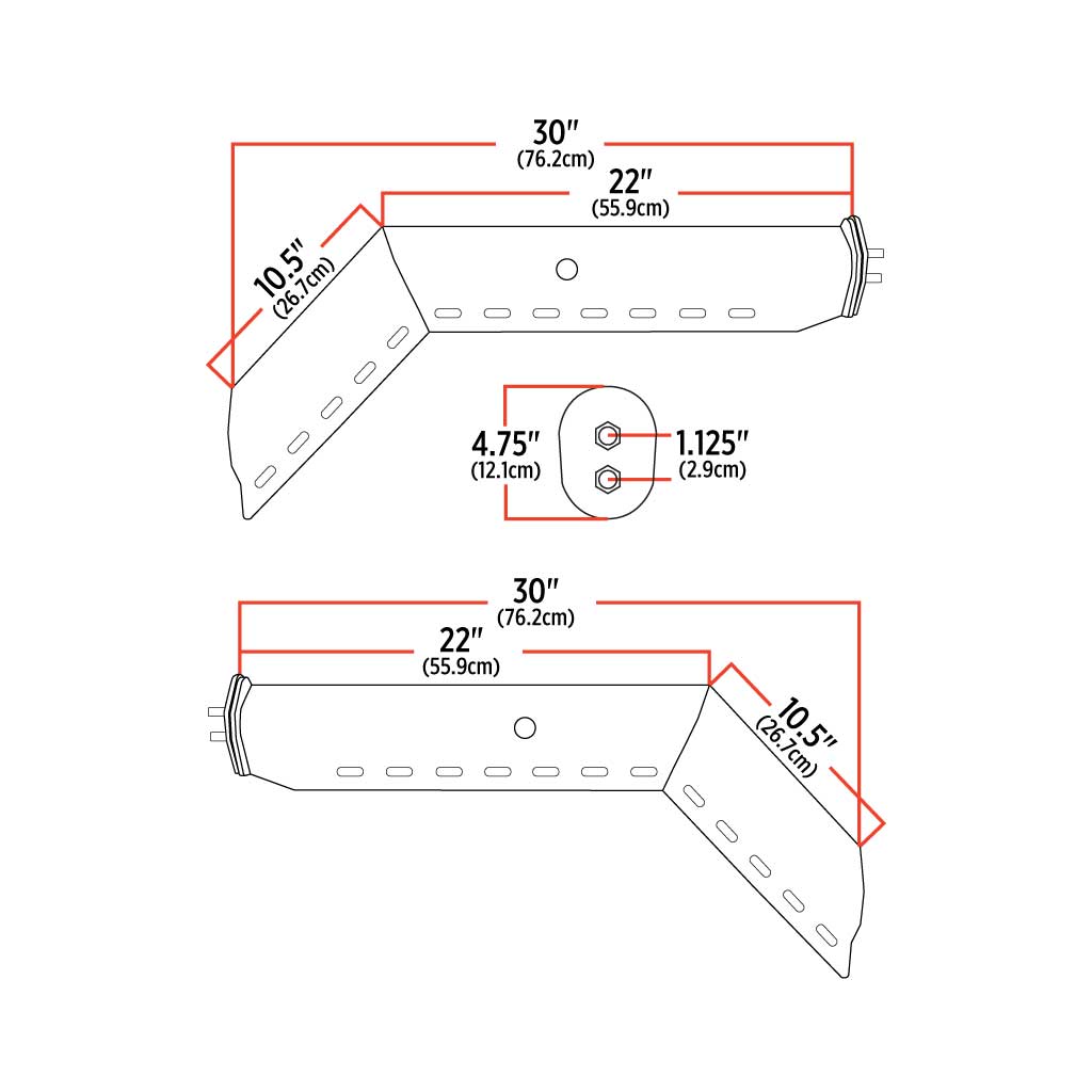 45 Degree Angled 30″ Mud Flap Hangers – 1 1/8″ Bolt Spacing | Stainless Steel