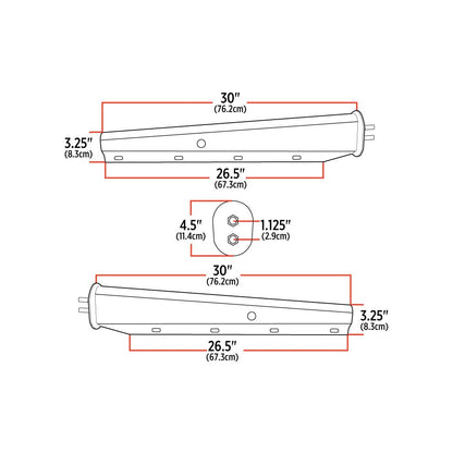 30″ Mud Flap Hangers with Dual Back Plate – 1 1/8″ Bolt Spacing | Stainless Steel