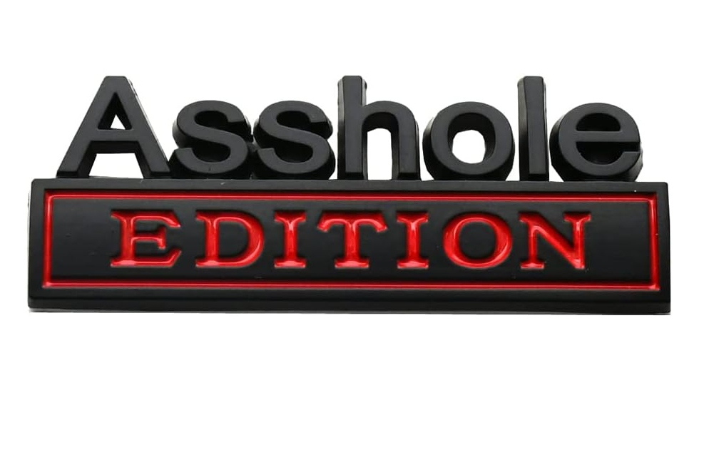 2 Pack Ass hole Edition Emblems 3D Front Hood Side Metal Auto Badge (Black/Red)