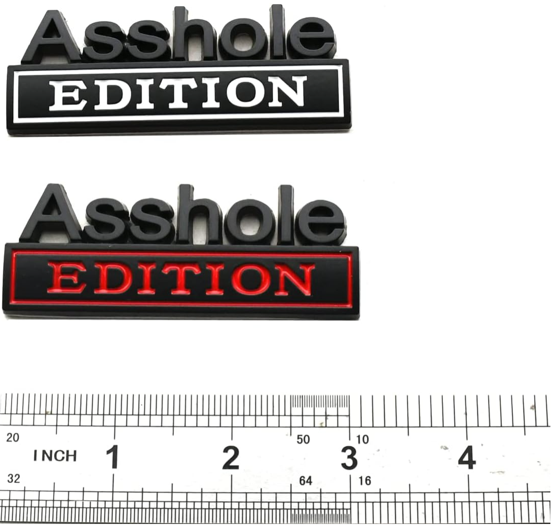 2 Pack Ass hole Edition Emblems 3D Front Hood Side Metal Auto Badge (Black/Red)